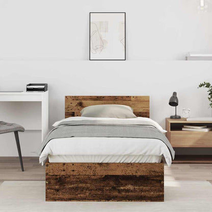 Cadre de lit avec tête de lit – Bois ancien – 90 x 200 cm