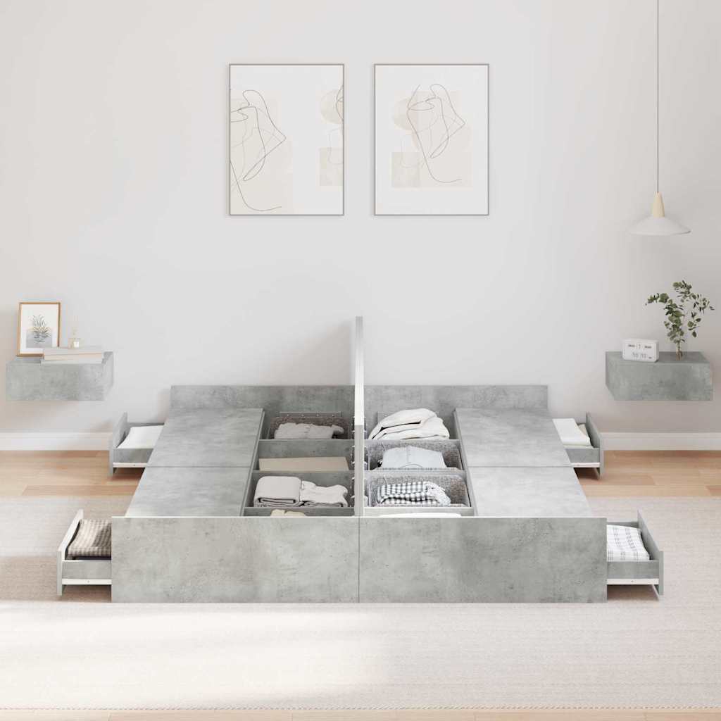Lit coffre à tiroirs – Gris béton – 160 x 200 cm