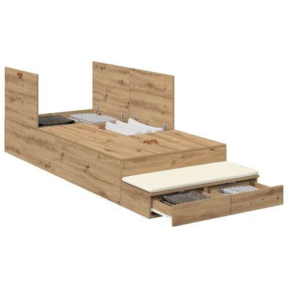 Lit coffre à tiroirs – Chêne artisanal – 100 cm