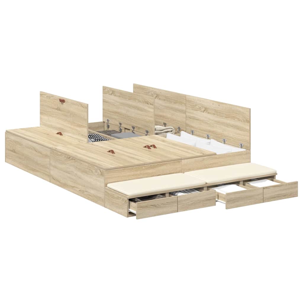 Lit coffre à tiroirs – Chêne Sonoma – 140 cm