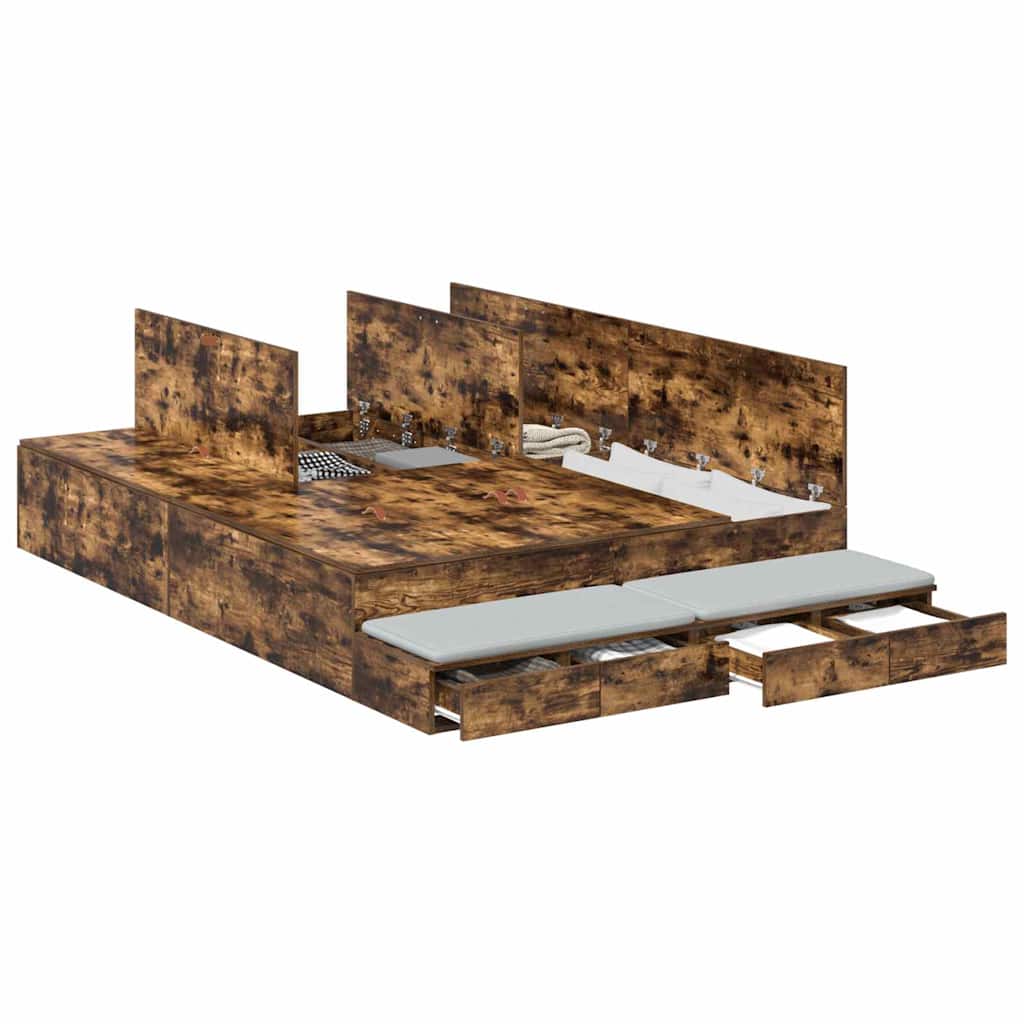 Lit coffre – Chêne fumé bois d'ingénierie – 140 cm