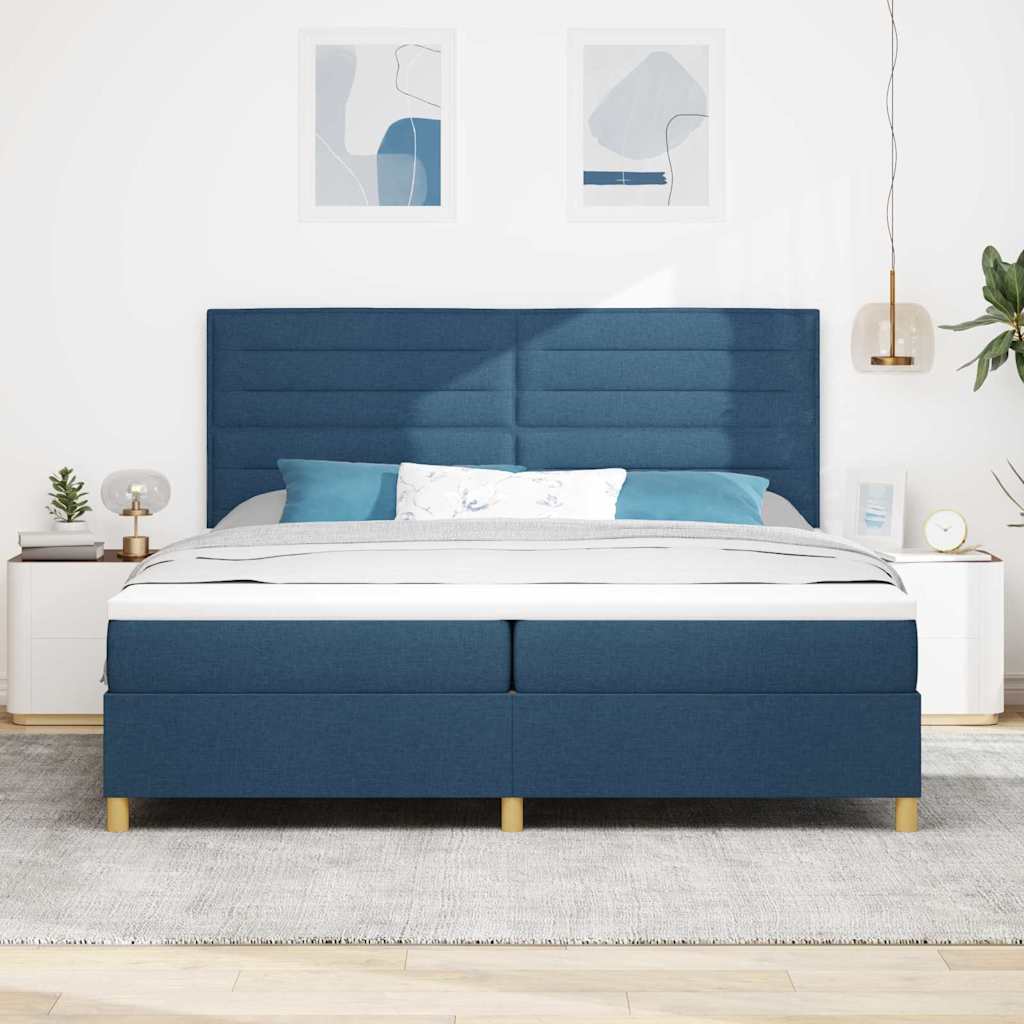 Lit à ressorts avec tête de lit – Bleu tissu – 200 x 200 cm