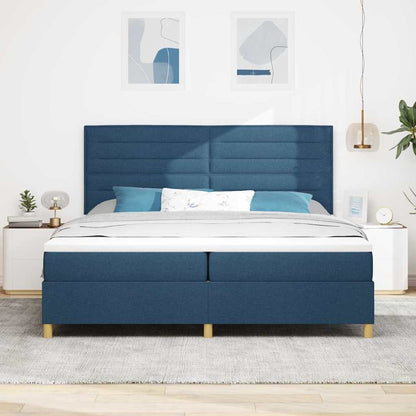 Lit à ressorts avec tête de lit – Bleu tissu – 200 x 200 cm
