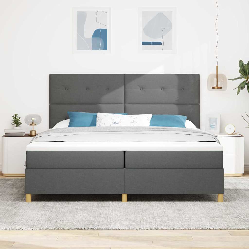 Lit à ressorts avec tête de lit – Gris foncé tissu – 200 x 200 cm