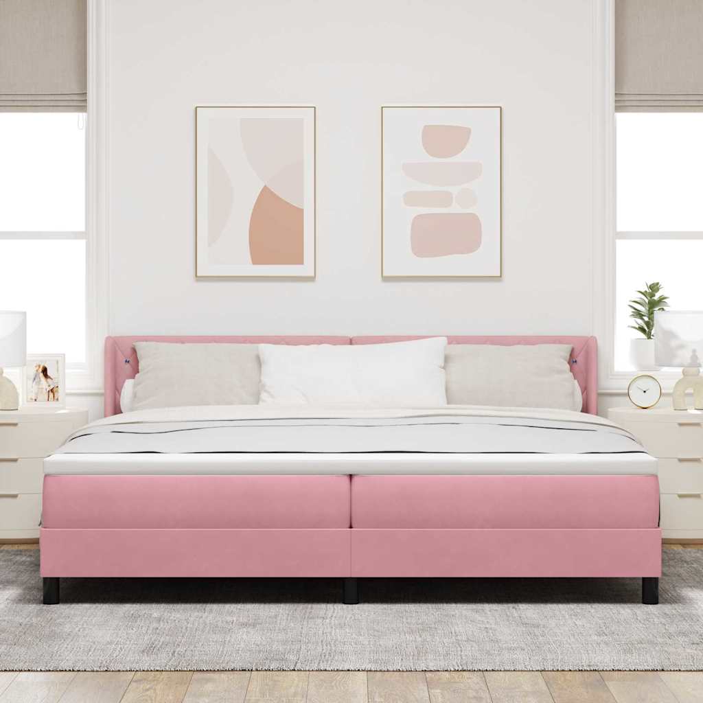 Lit à ressorts avec tête de lit – Rose velours – 200 x 200 cm