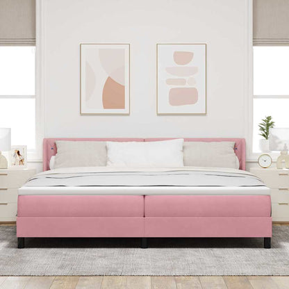 Lit à ressorts avec tête de lit – Rose velours – 200 x 200 cm