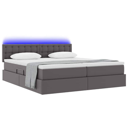 Lit coffre LED – Gris cuir synthétique – 200 x 200 cm