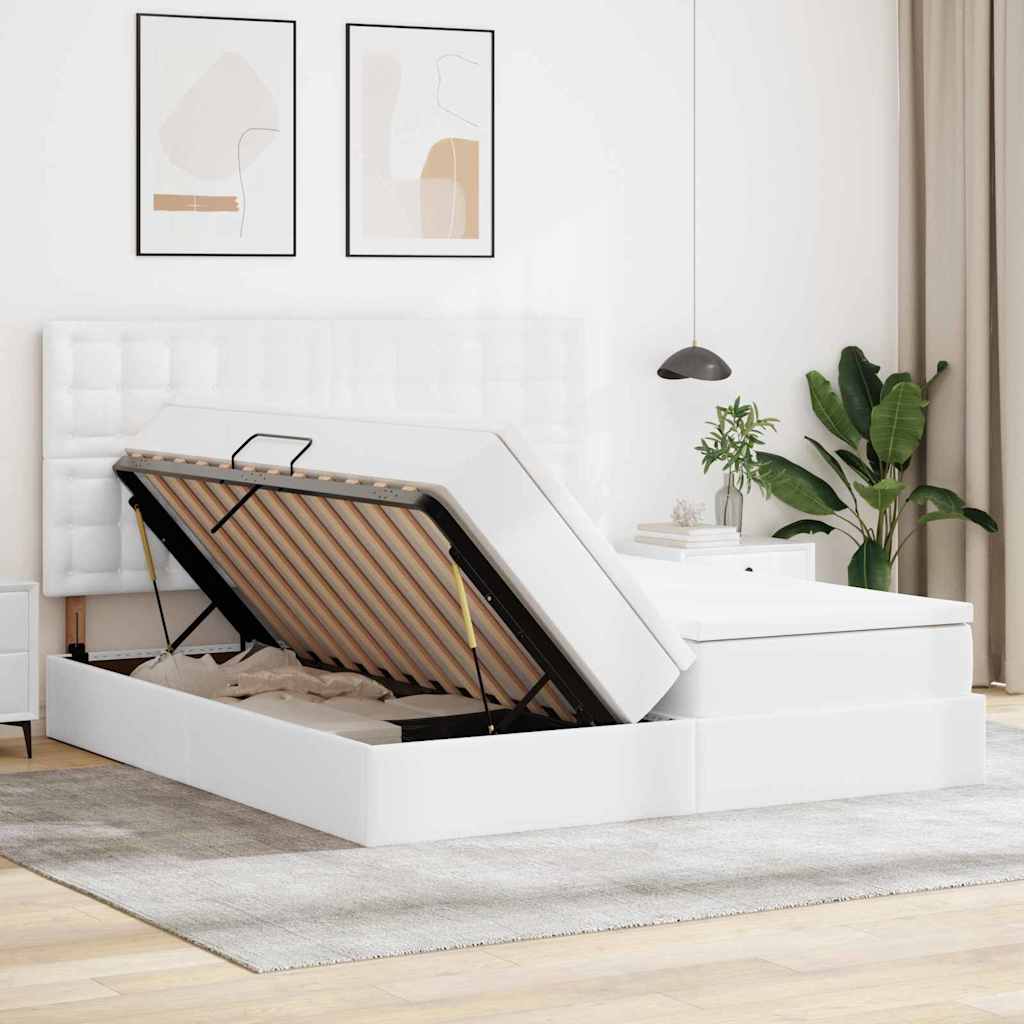 Lit coffre avec matelas – Blanc pur – 200 x 200 cm