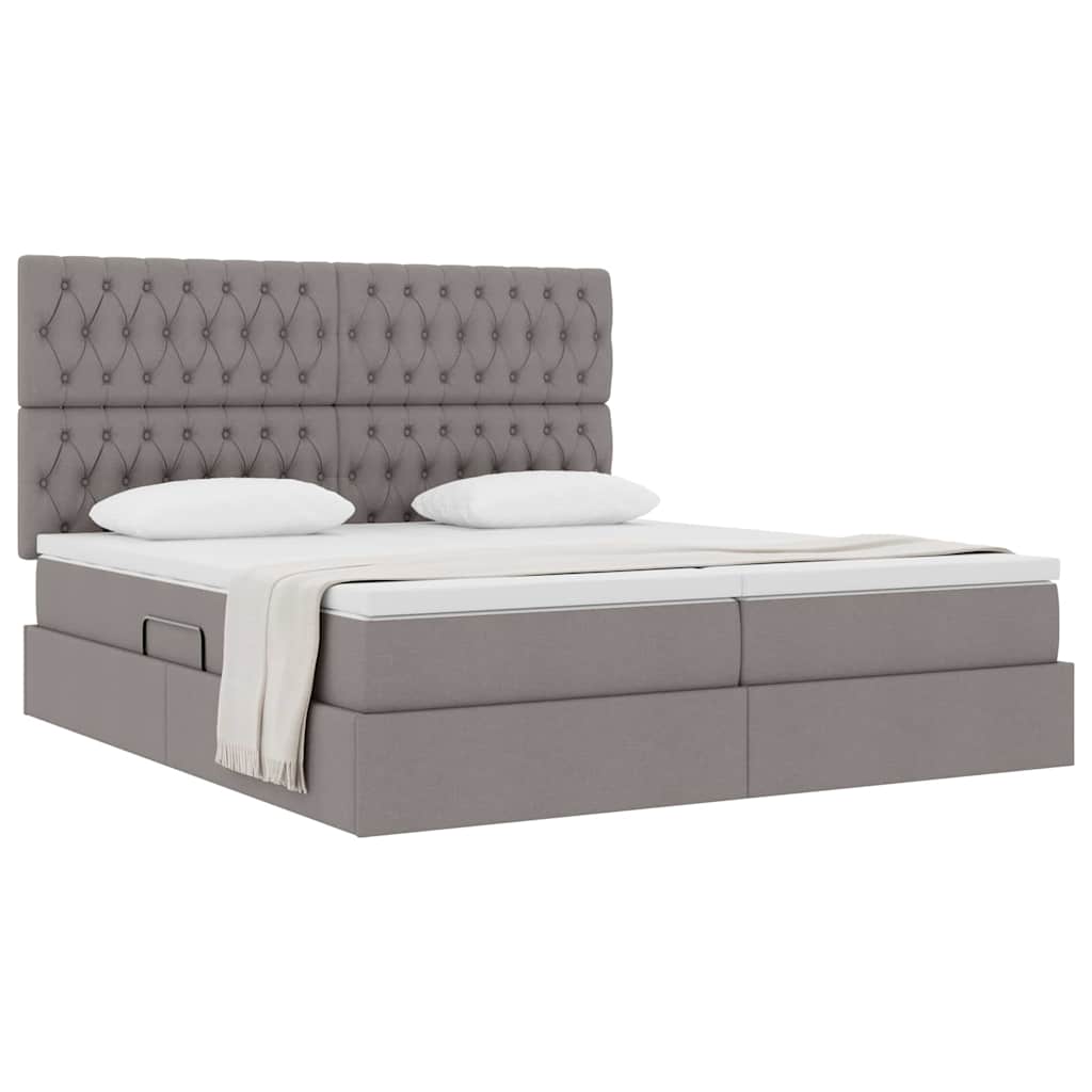 Lit coffre avec tête de lit – Taupe tissu – 200 x 200 cm