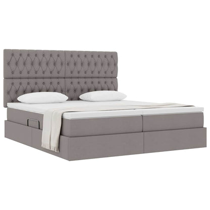 Lit coffre avec tête de lit – Taupe tissu – 200 x 200 cm