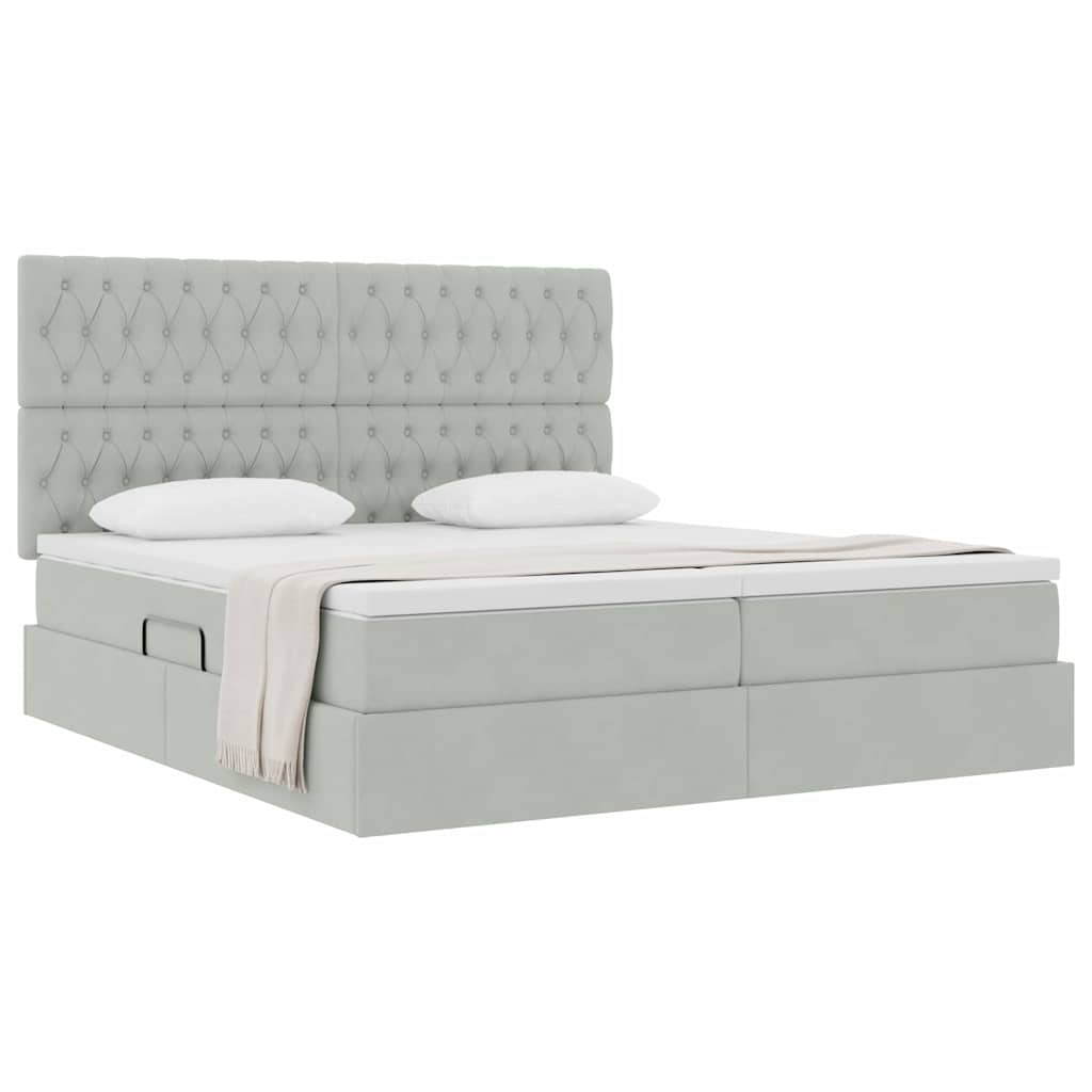 Lit coffre – Gris clair velours – 200 x 200 cm