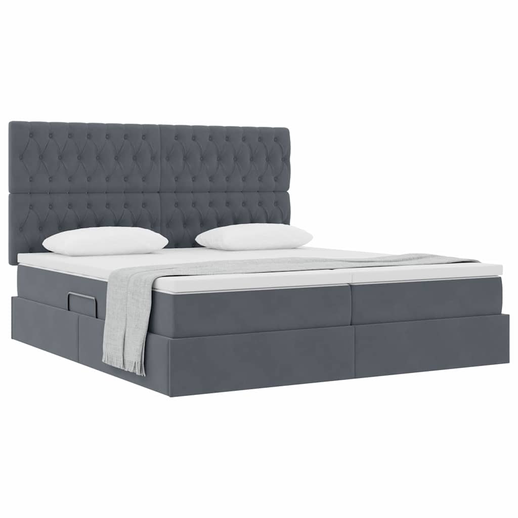 Lit coffre – Gris foncé velours – 200 x 200 cm