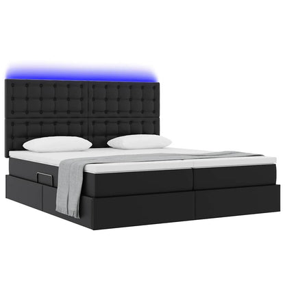 Lit coffre LED – Noir simili cuir – 200 x 200 cm