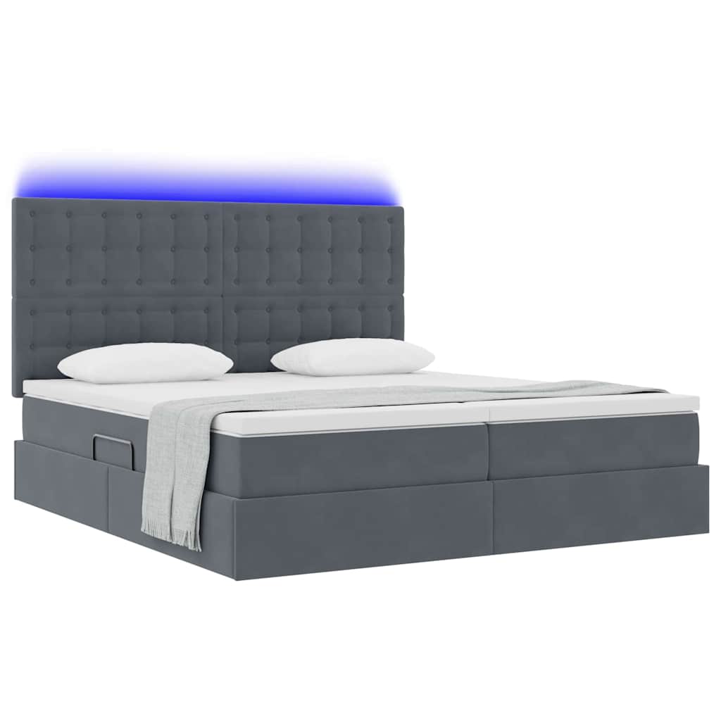 Lit coffre LED avec matelas – Gris foncé – 200 x 200 cm