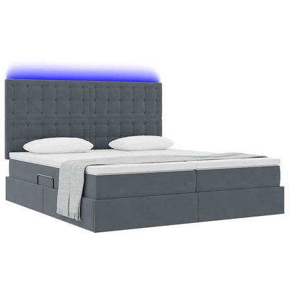 Lit coffre LED avec matelas – Gris foncé – 200 x 200 cm