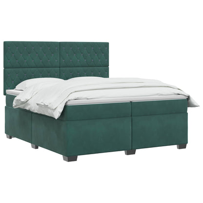 Lit boxspring avec matelas – Vert foncé velours – 200 x 200 cm