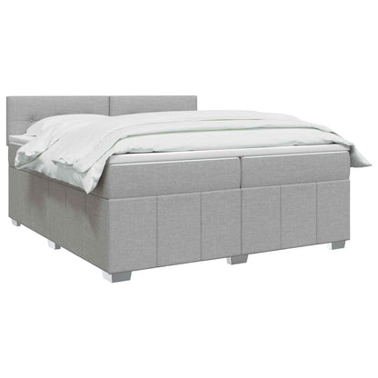 Lit boxspring LED avec matelas – Gris clair tissu – 200 x 200 cm