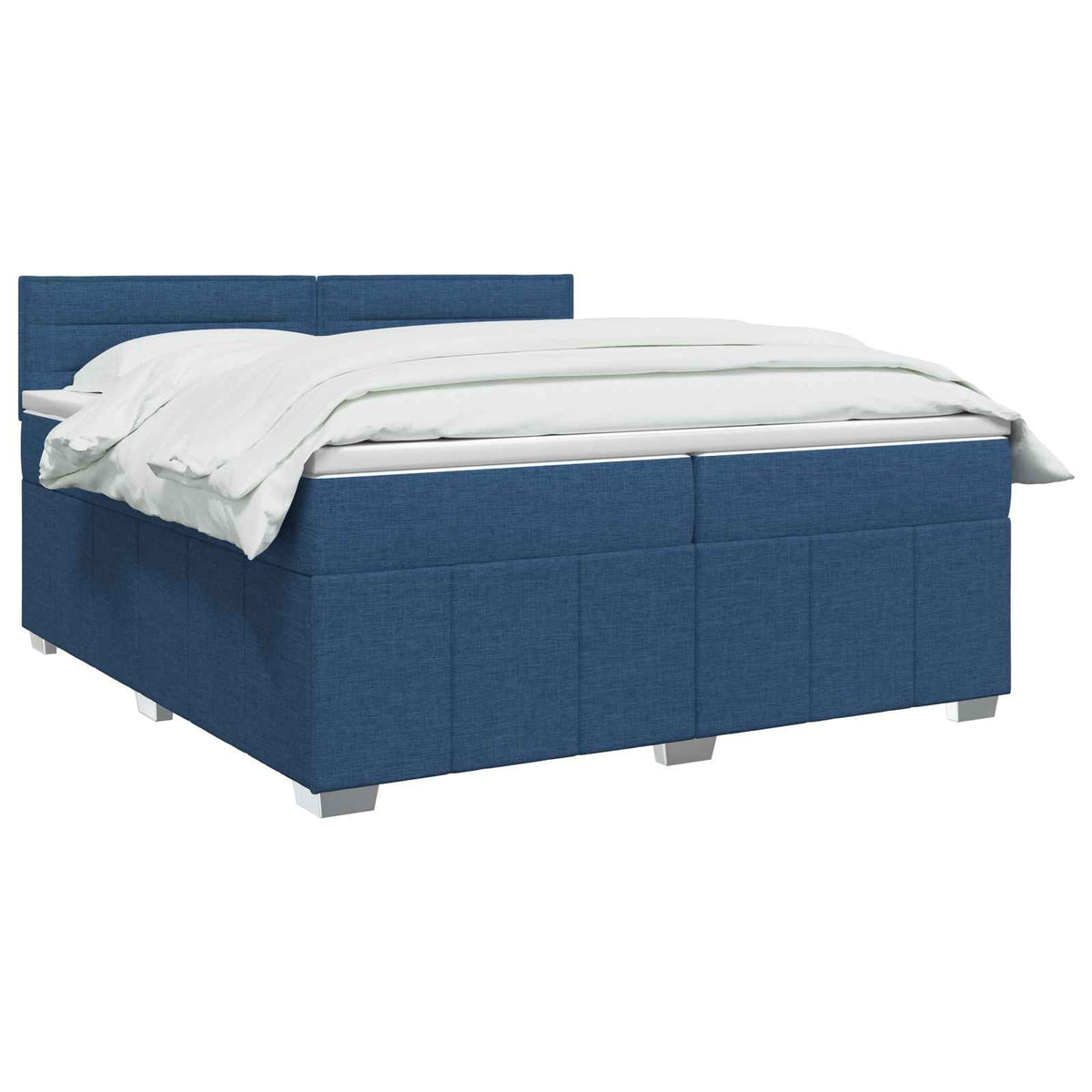 Lit boxspring LED avec matelas – Bleu tissu – 200 x 200 cm