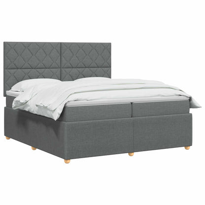 Lit boxspring LED avec matelas – Gris foncé tissu – 200 x 200 cm