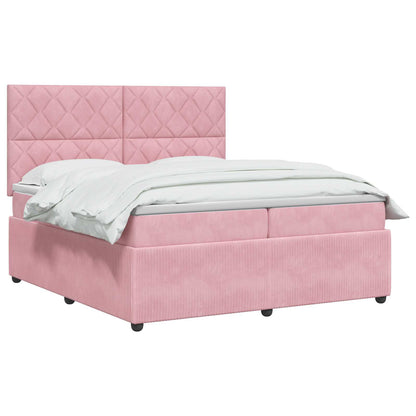 Lit boxspring LED avec matelas – Rose velours – 200 x 200 cm