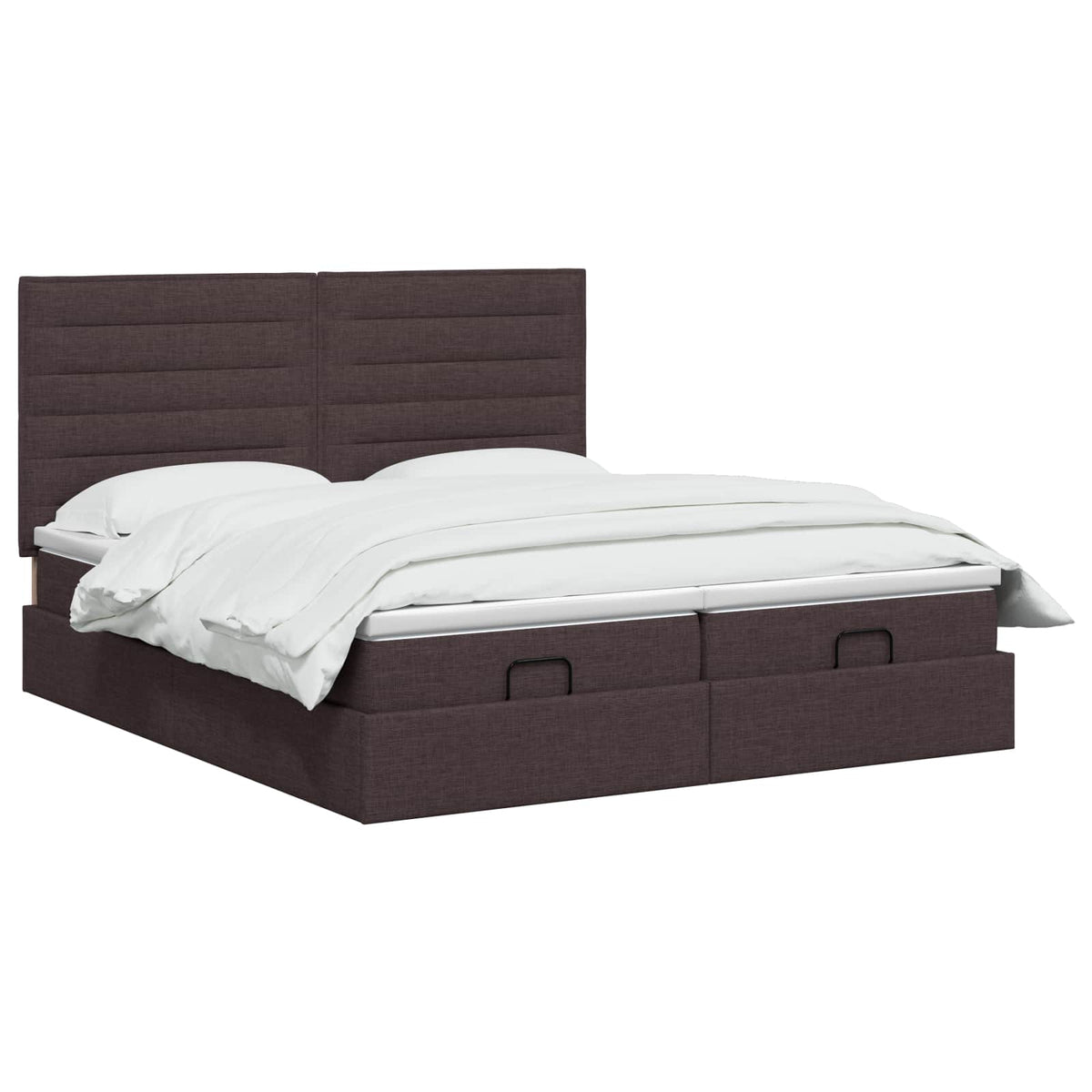 Lit coffre LED avec matelas – Marron foncé tissu – 200 x 200 cm