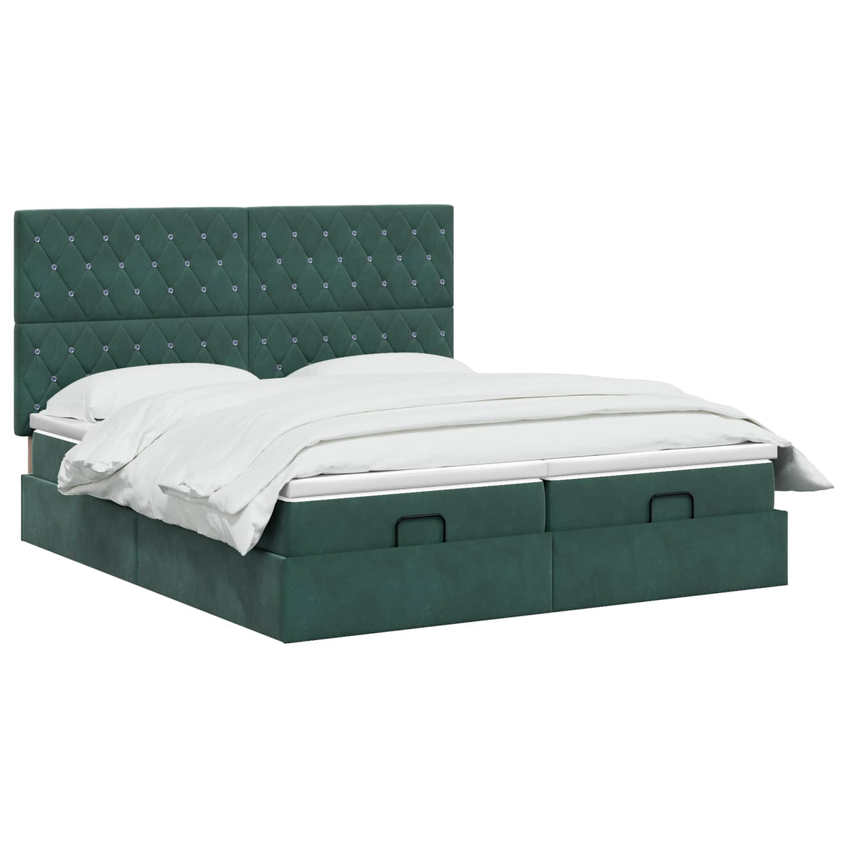 Lit coffre LED avec matelas – Vert foncé velours – 200 x 200 cm