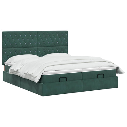 Lit coffre LED avec matelas – Vert foncé velours – 200 x 200 cm