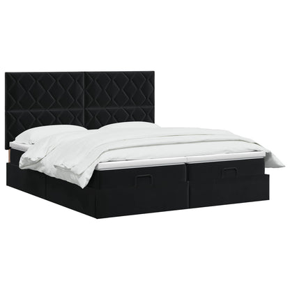 Lit coffre LED avec matelas – Noir velours – 200 x 200 cm