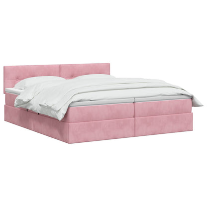Lit coffre LED avec matelas – Rose velours – 200 x 200 cm