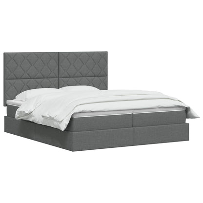 Lit coffre avec tête de lit – Gris foncé tissu – 200 x 200 cm