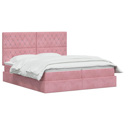 Lit coffre avec tête de lit – Rose velours – 200 x 200 cm