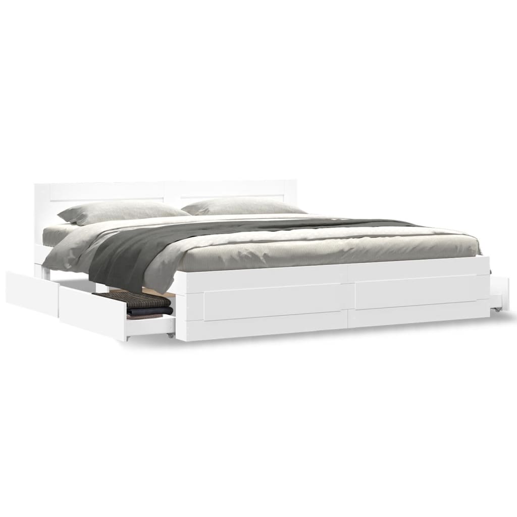 Cadre de lit avec tête de lit – Blanc – 200 x 200 cm
