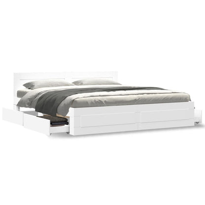 Cadre de lit avec tête de lit – Blanc – 200 x 200 cm