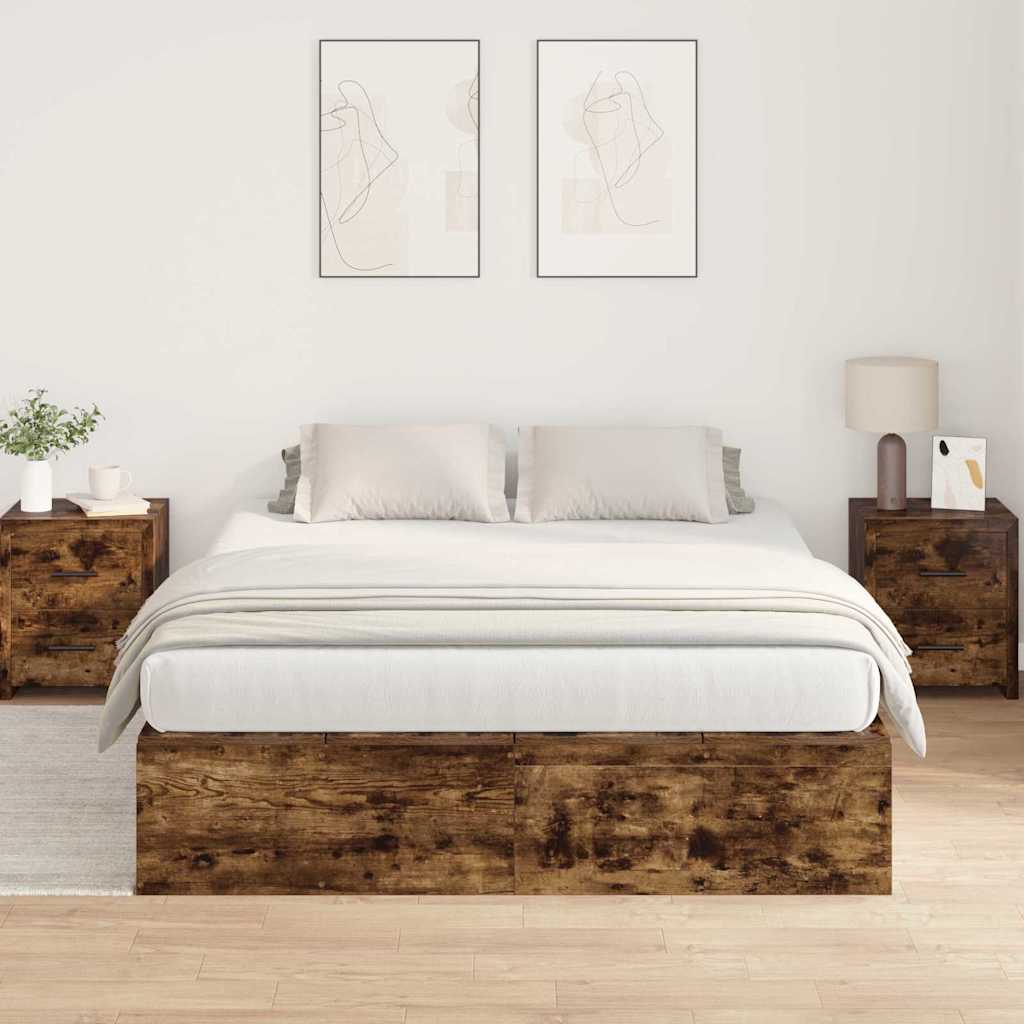 Lit coffre à portes – Chêne fumé – 140 x 190 cm