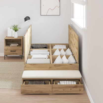 Lit coffre à tiroirs – Chêne artisanal – 100 cm