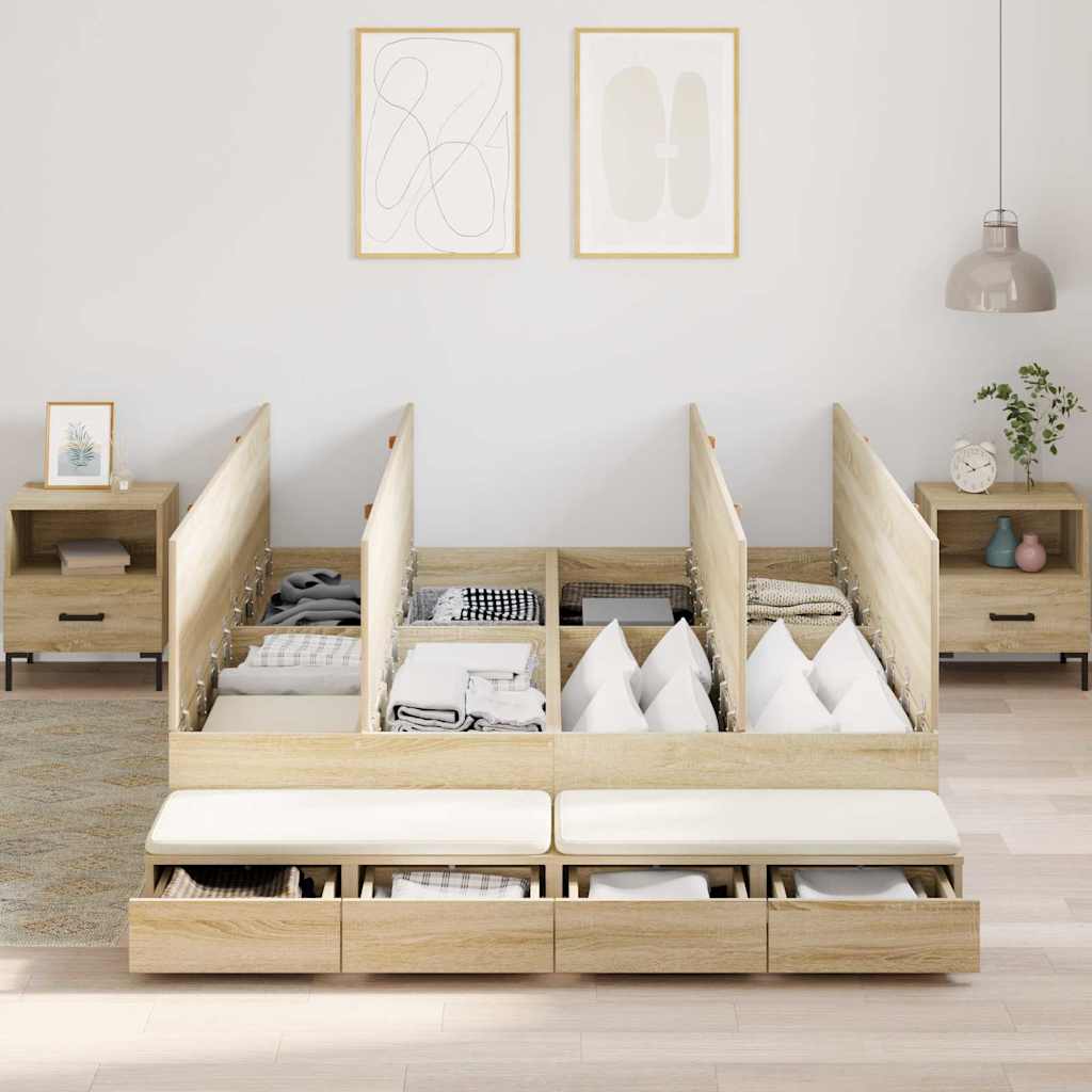Lit coffre à tiroirs – Chêne Sonoma – 140 cm