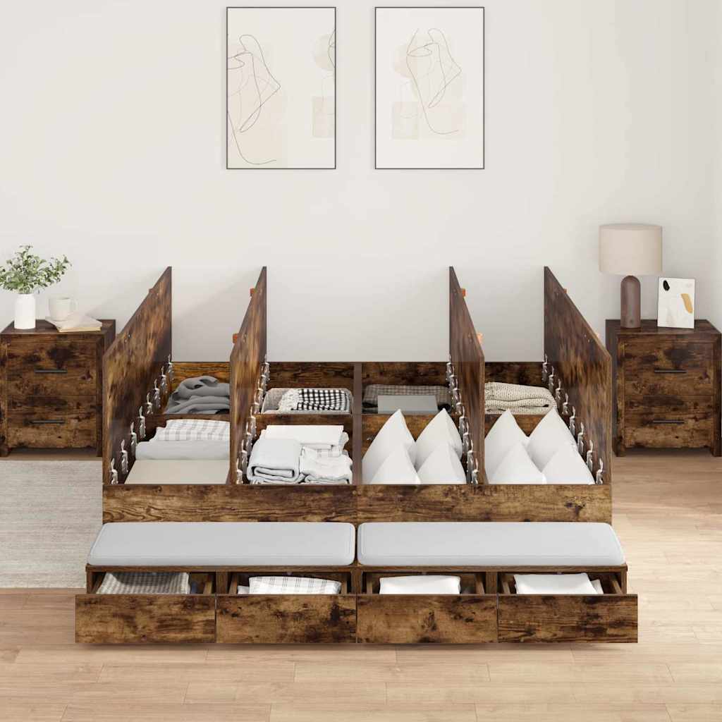 Lit coffre – Chêne fumé bois d'ingénierie – 140 cm