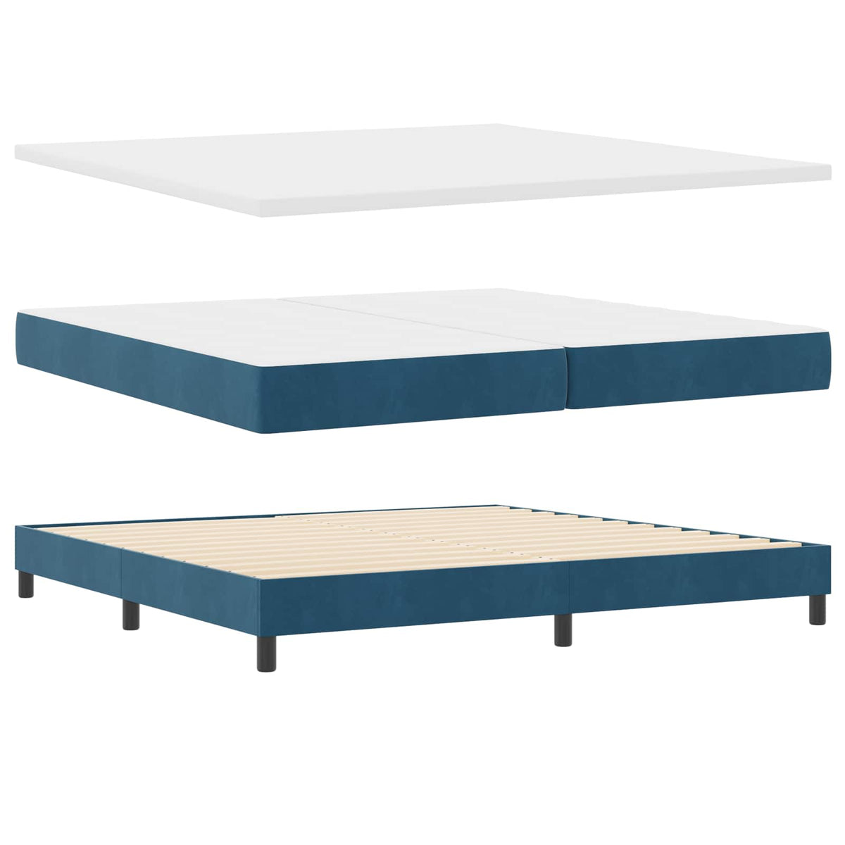 Lit à ressorts avec tête de lit – Bleu foncé velours – 200 x 200 cm