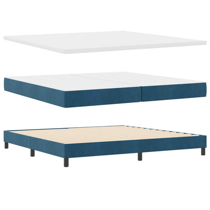 Lit à ressorts avec tête de lit – Bleu foncé velours – 200 x 200 cm