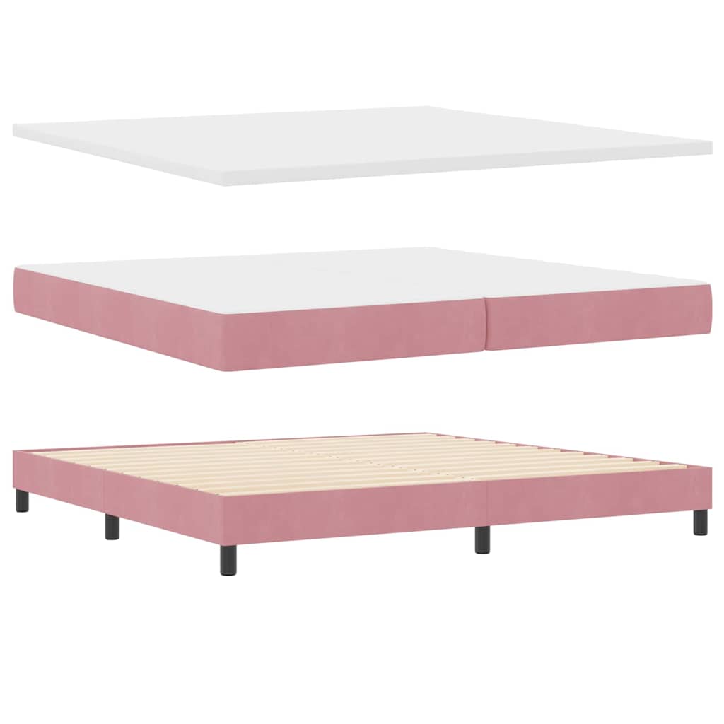 Lit à ressorts avec tête de lit – Rose velours – 200 x 200 cm