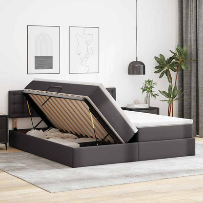Lit coffre LED – Gris cuir synthétique – 200 x 200 cm