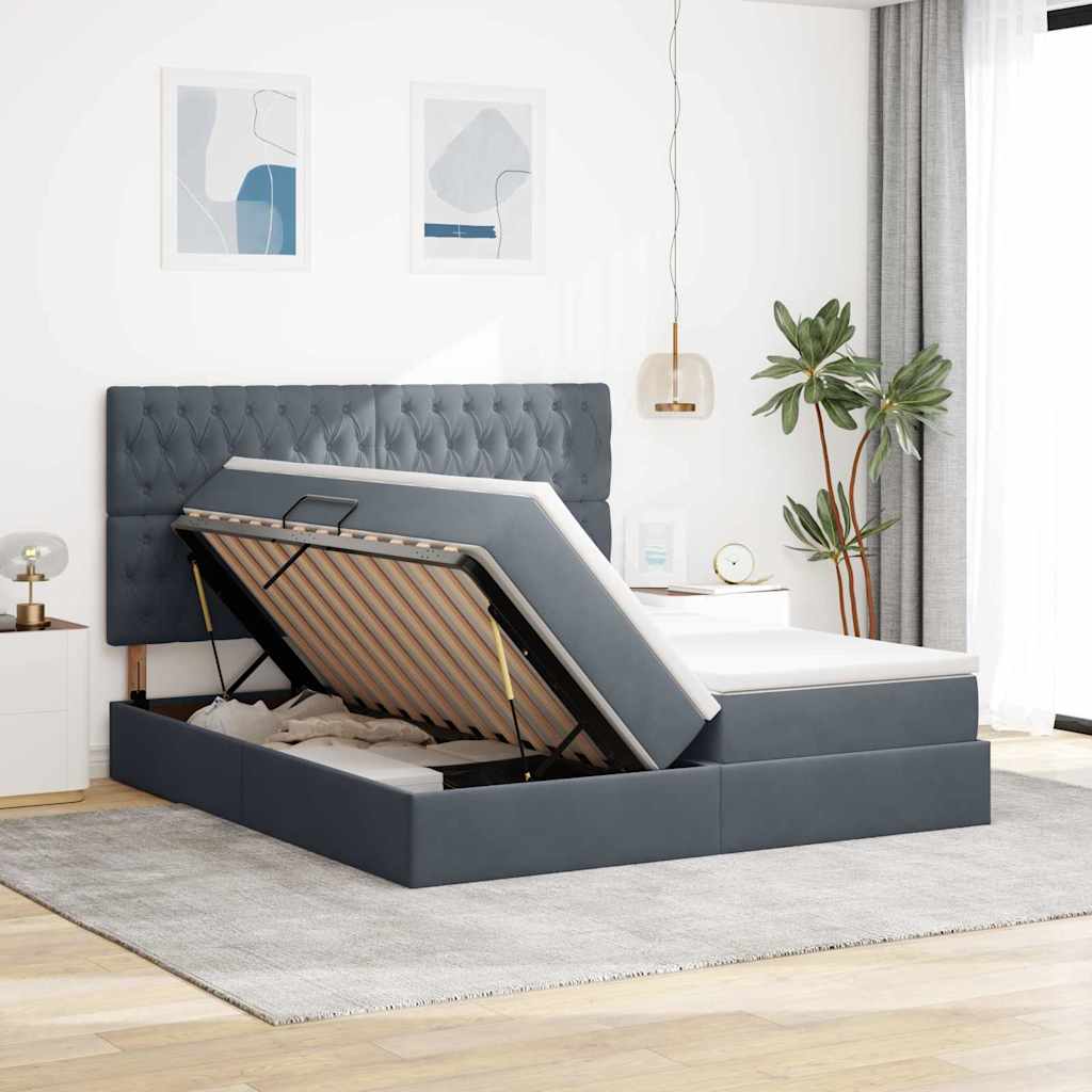 Lit coffre – Gris foncé velours – 200 x 200 cm