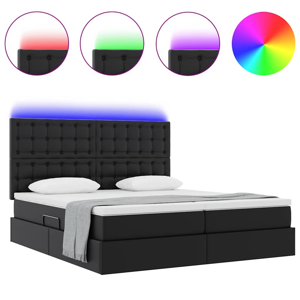 Lit coffre LED – Noir simili cuir – 200 x 200 cm