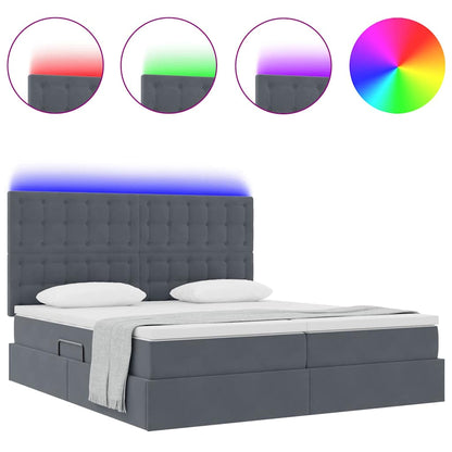 Lit coffre LED avec matelas – Gris foncé – 200 x 200 cm