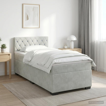 Lit boxspring LED avec matelas – Gris clair velours