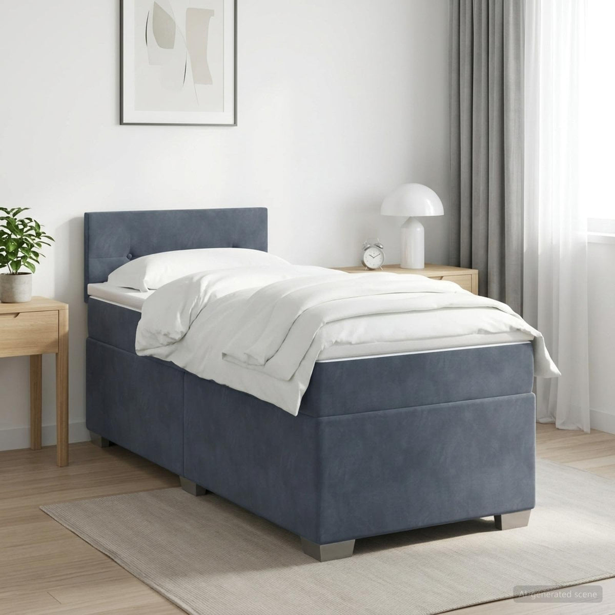 Lit boxspring LED avec matelas – Gris foncé velours