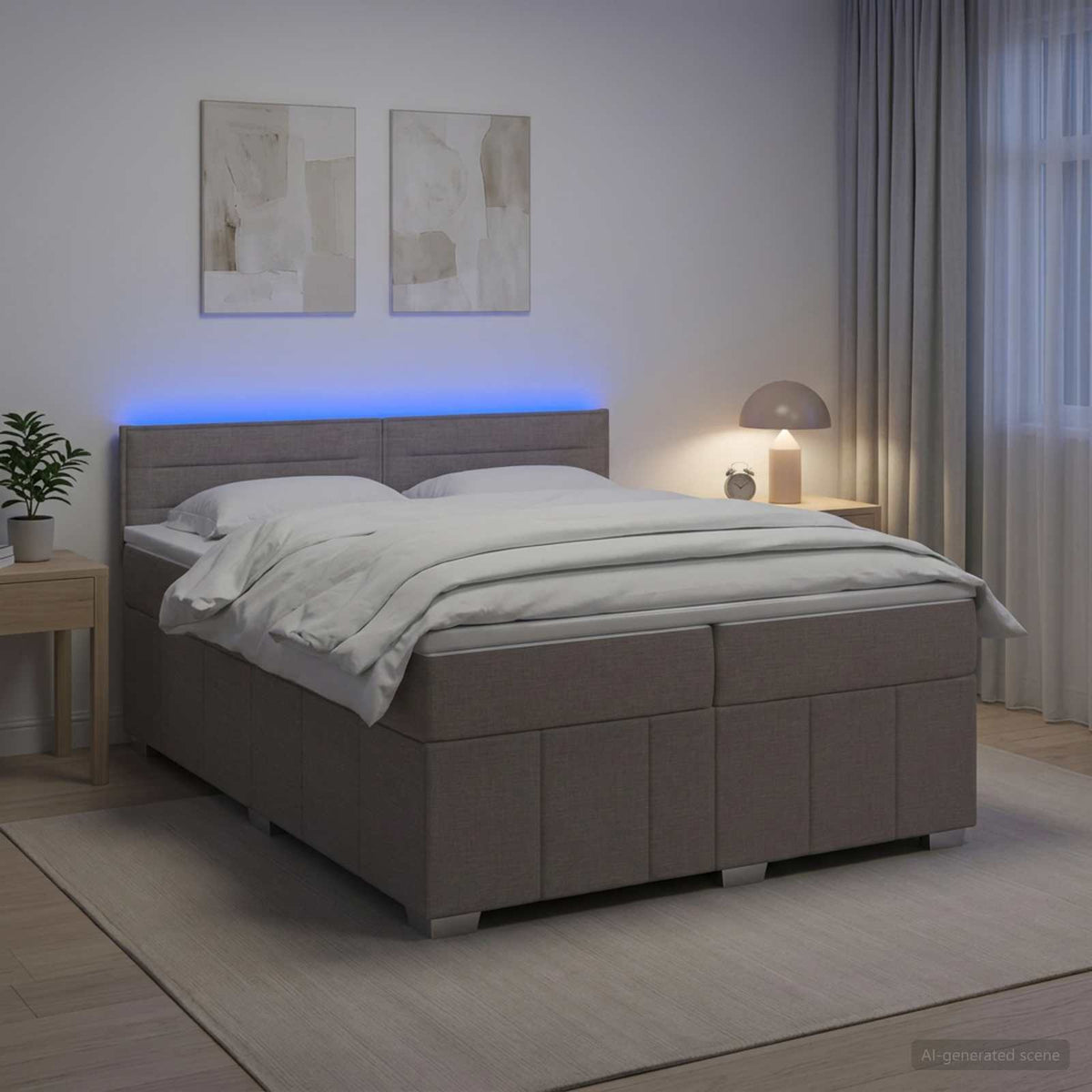 Lit boxspring avec matelas – Taupe tissu – 200 x 200 cm