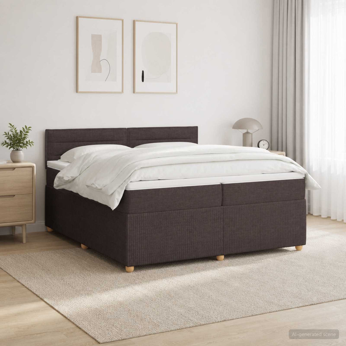 Lit boxspring avec matelas – Marron foncé tissu – 200 x 200 cm
