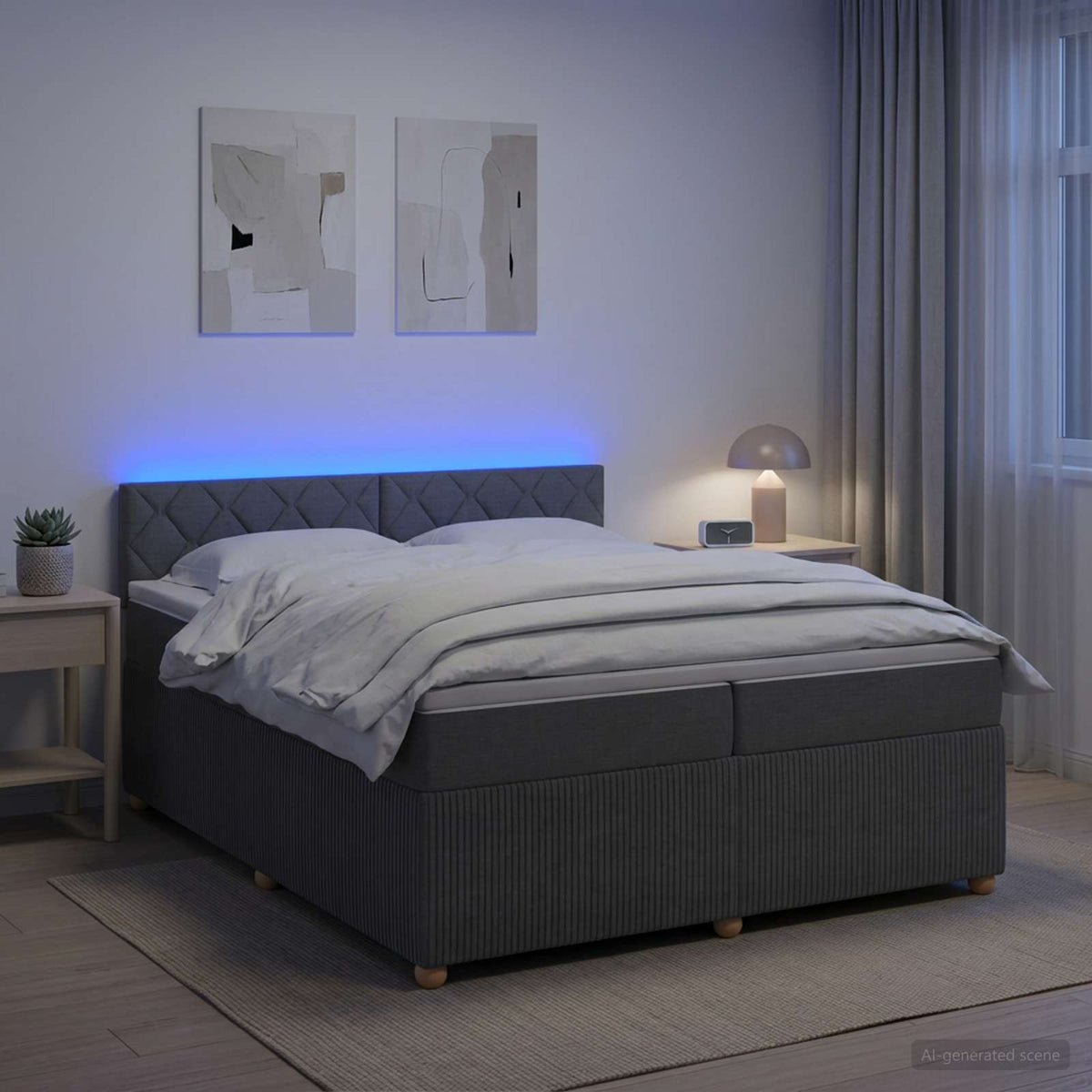 Lit boxspring avec matelas – Gris foncé tissu – 200 x 200 cm