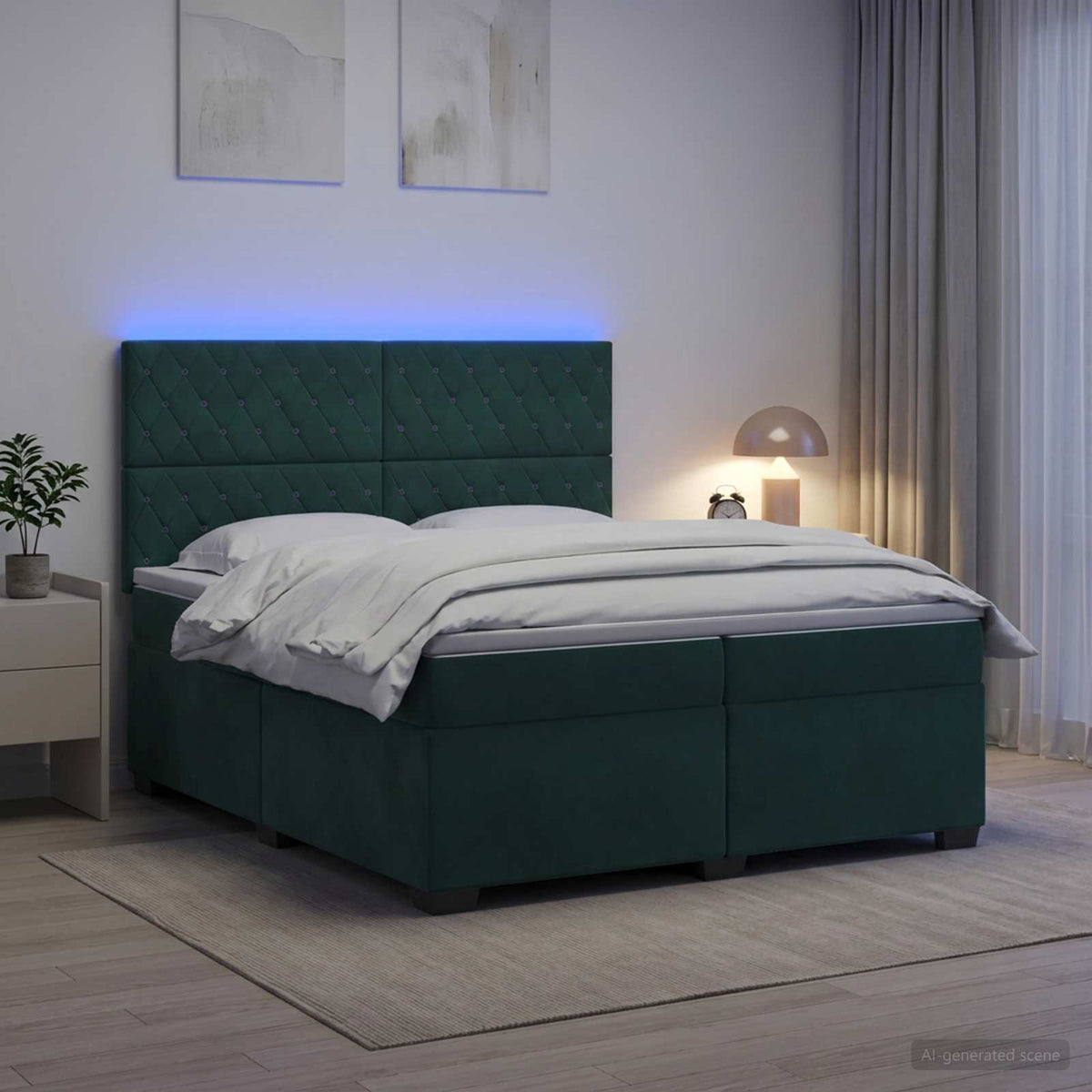 Lit boxspring avec matelas – Vert foncé velours – 200 x 200 cm
